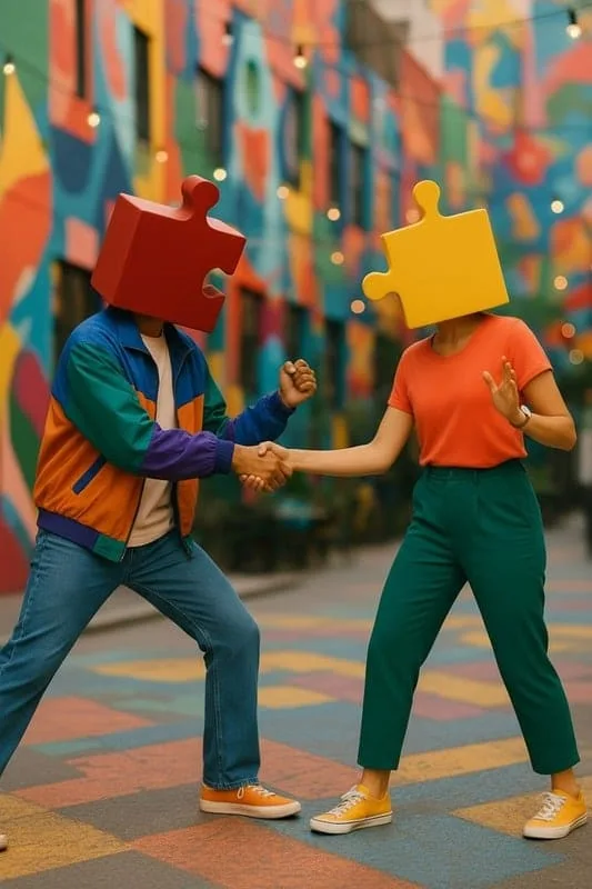 A girl under mushrooms